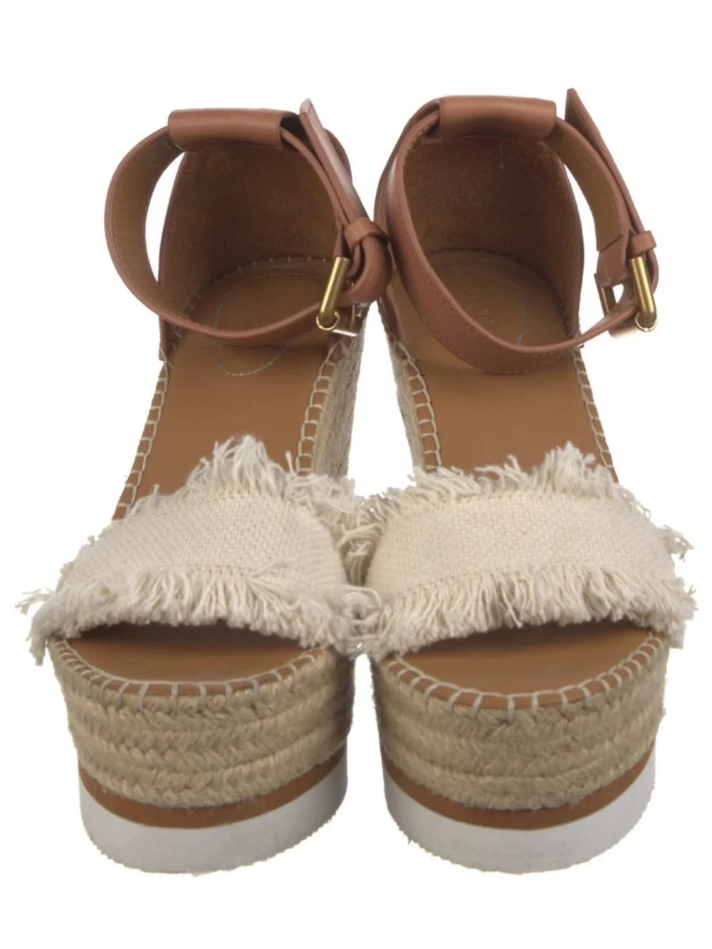 See By Chloe Glyn Wedge Espadrille Ankle-Strap Sandal in Tan and Cream